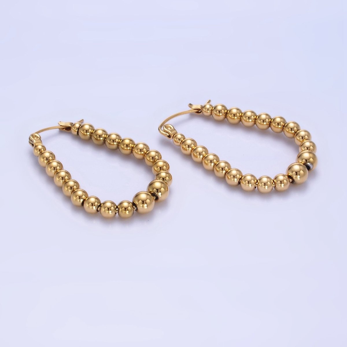 Stainless Steel 35mm Beaded Bubble Oblong Latch Hoop Earrings in Gold & Silver | AB1374 AB1375