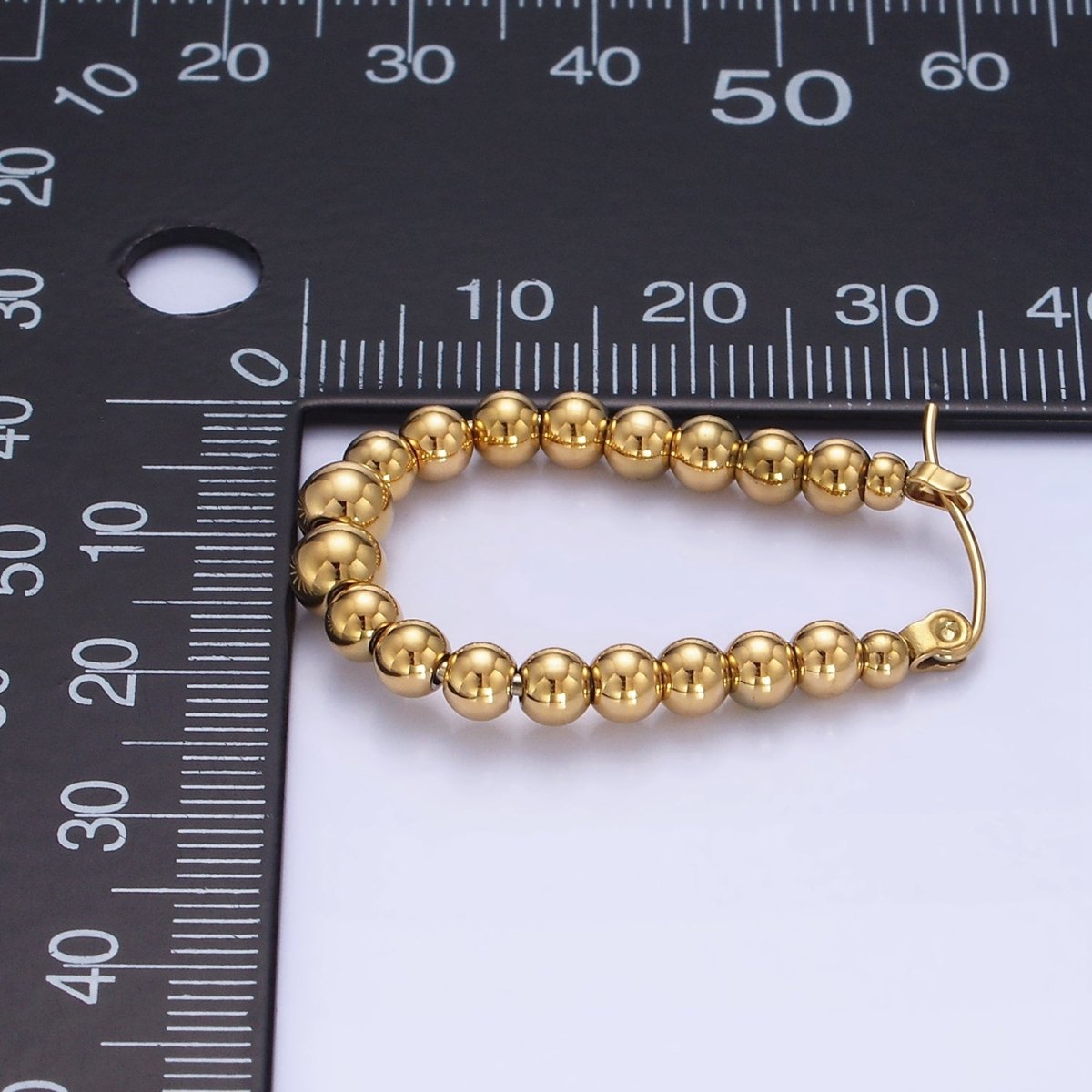 Stainless Steel 35mm Beaded Bubble Oblong Latch Hoop Earrings in Gold & Silver | AB1374 AB1375