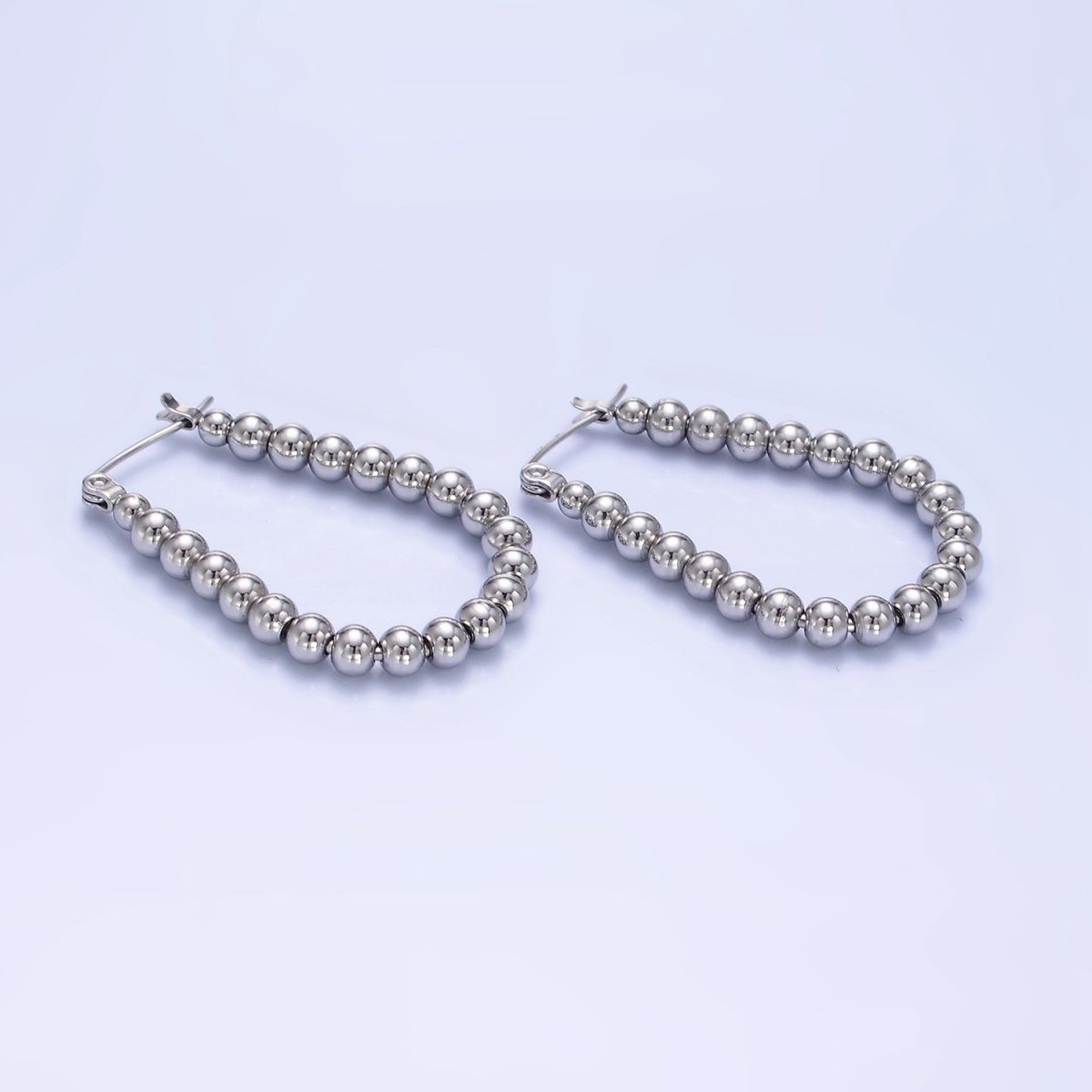 Stainless Steel 35mm Beaded Bubble Oblong Latch Hoop Earrings in Gold & Silver | AB1374 AB1375