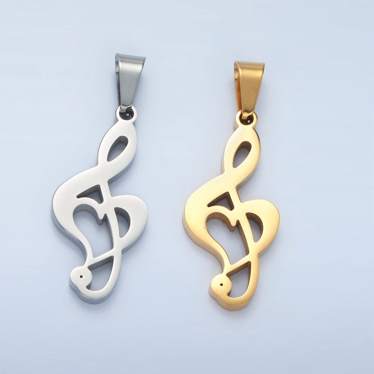 Stainless Steel 35mm Treble Clef Musical Note Pendant in Gold & Silver | P1478