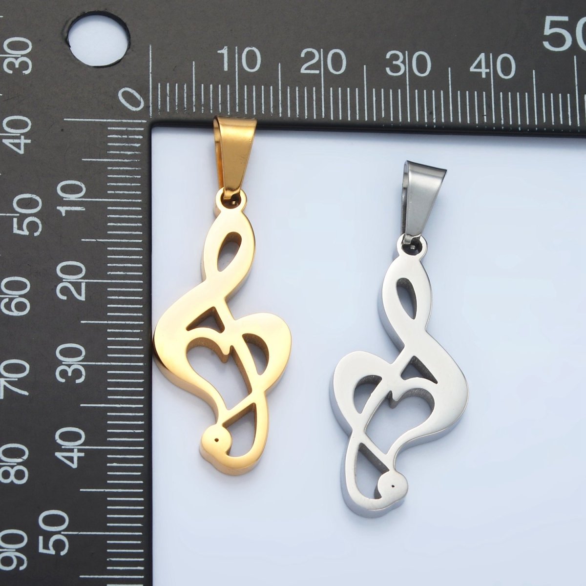 Stainless Steel 35mm Treble Clef Musical Note Pendant in Gold & Silver | P1478