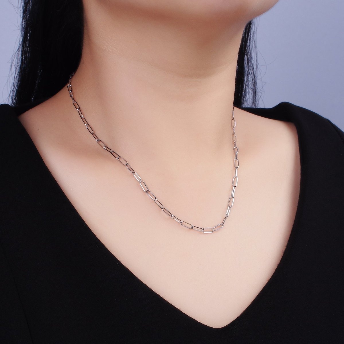 Stainless Steel 3.6mm Paperclip 18 Inch Layering Chain Necklace | WA-2111 Clearance Pricing - DLUXCA
