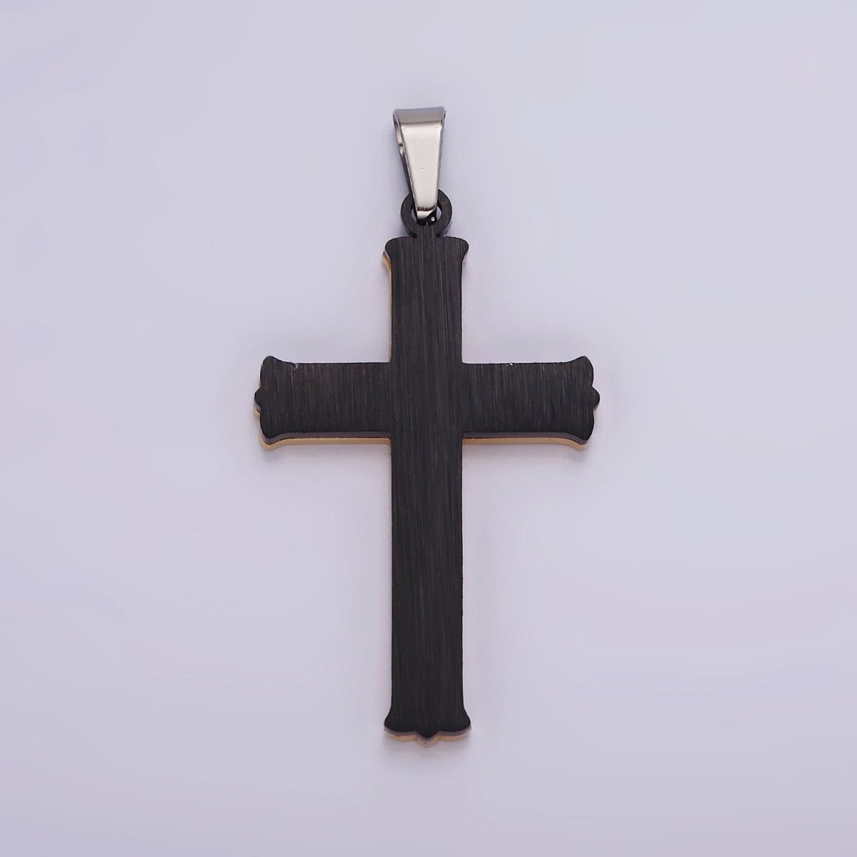 Stainless Steel 37.5mm Celtic Black Back Accented Artisan Bar Religious Cross in Gold & Silver | P-757