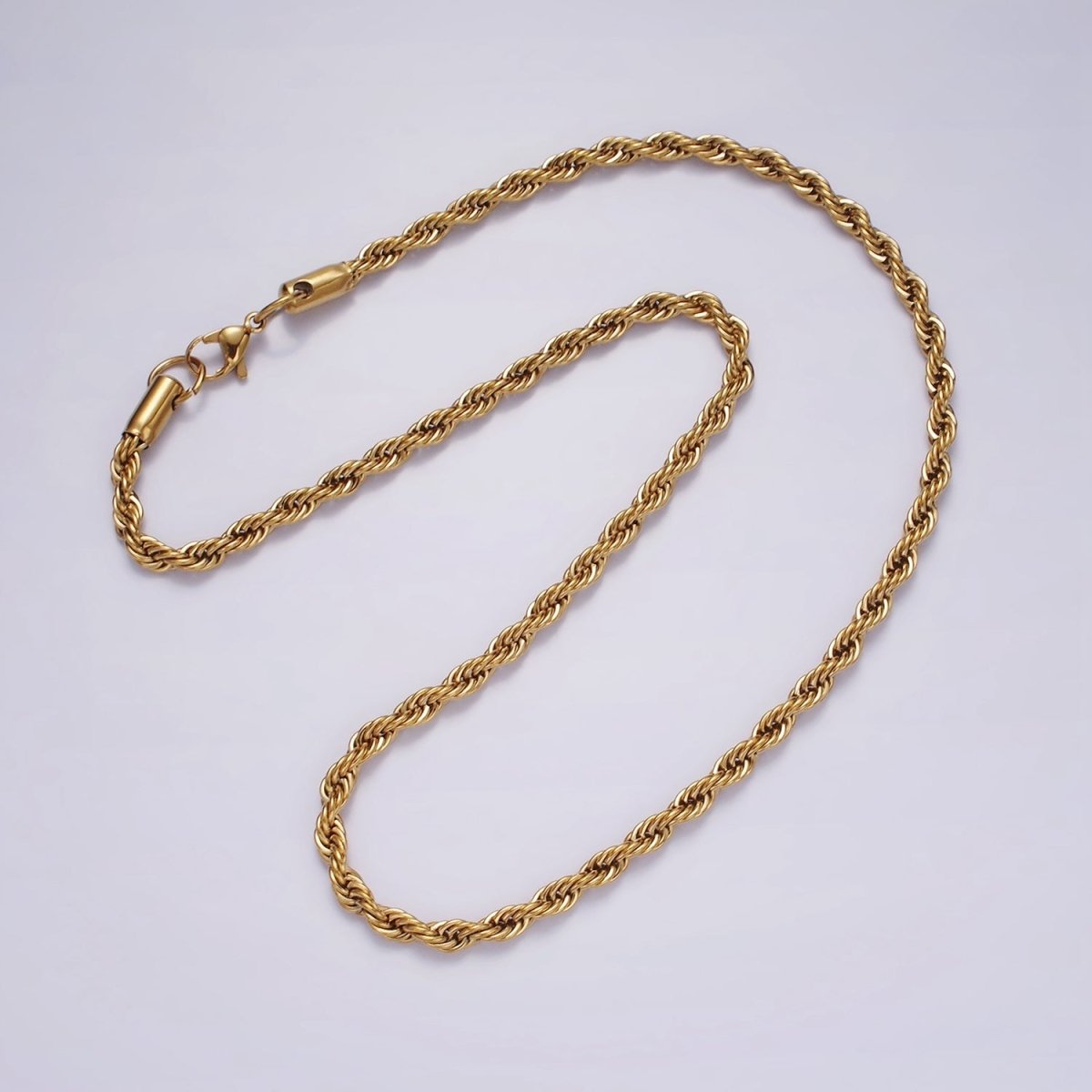 Stainless Steel 3.7mm Rope 18 Inches Necklace in Gold & Silver | WA-2332 WA-2333 Clearance Pricing