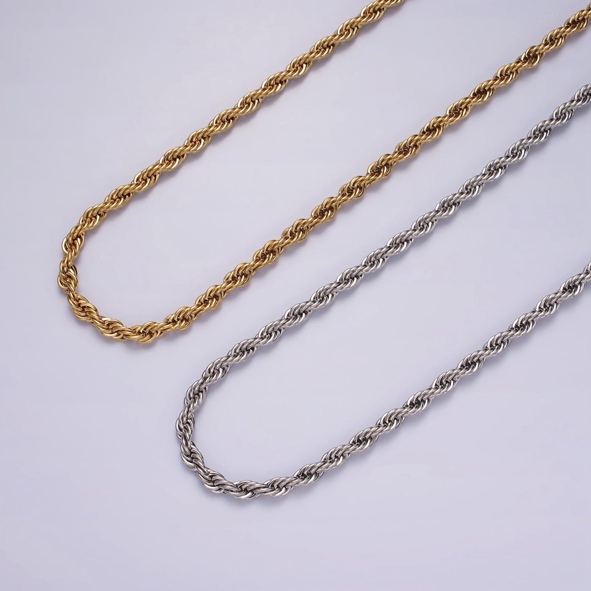 Stainless Steel 3.7mm Rope 18 Inches Necklace in Gold & Silver | WA-2332 WA-2333 Clearance Pricing