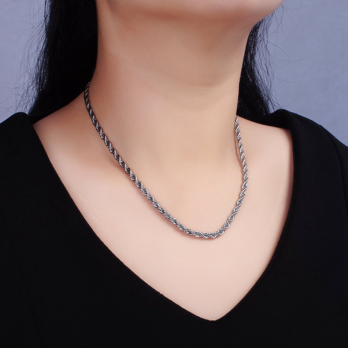 Stainless Steel 3.7mm Rope 18 Inches Necklace in Gold & Silver | WA-2332 WA-2333 Clearance Pricing