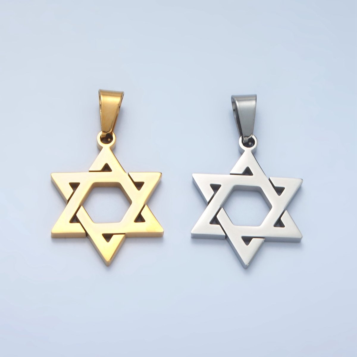 Stainless Steel 37mm Star of David Jewish Religious Open Pendant in Gold & Silver | P1481
