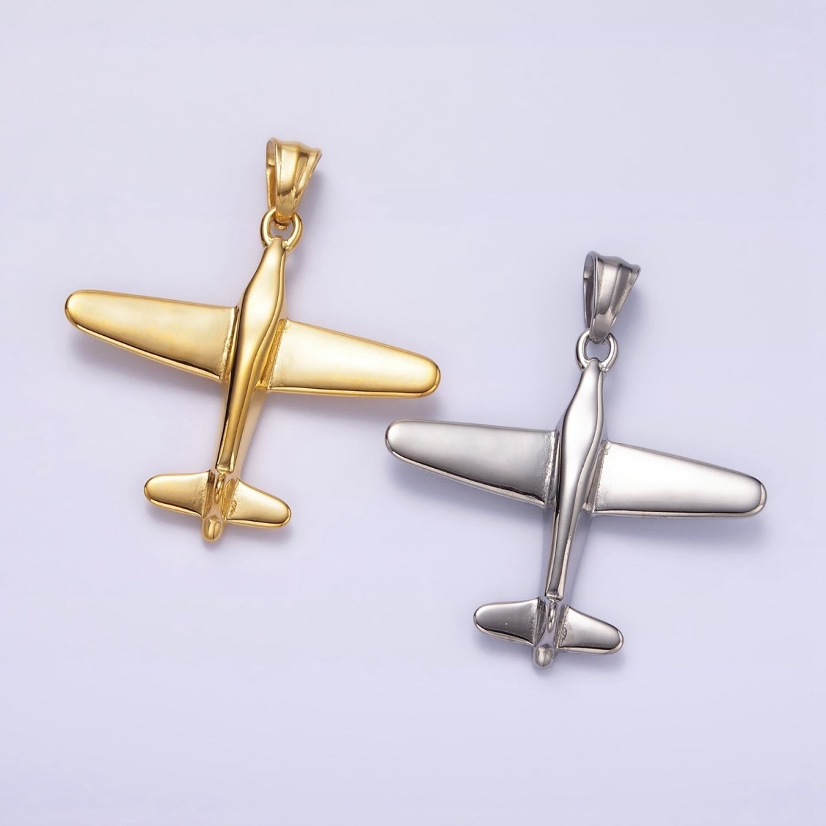 Stainless Steel 38.5mm Airplane Flying Aircraft Statement Pendant in Gold & Silver | P-781