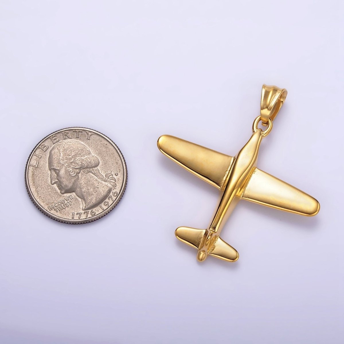 Stainless Steel 38.5mm Airplane Flying Aircraft Statement Pendant in Gold & Silver | P-781