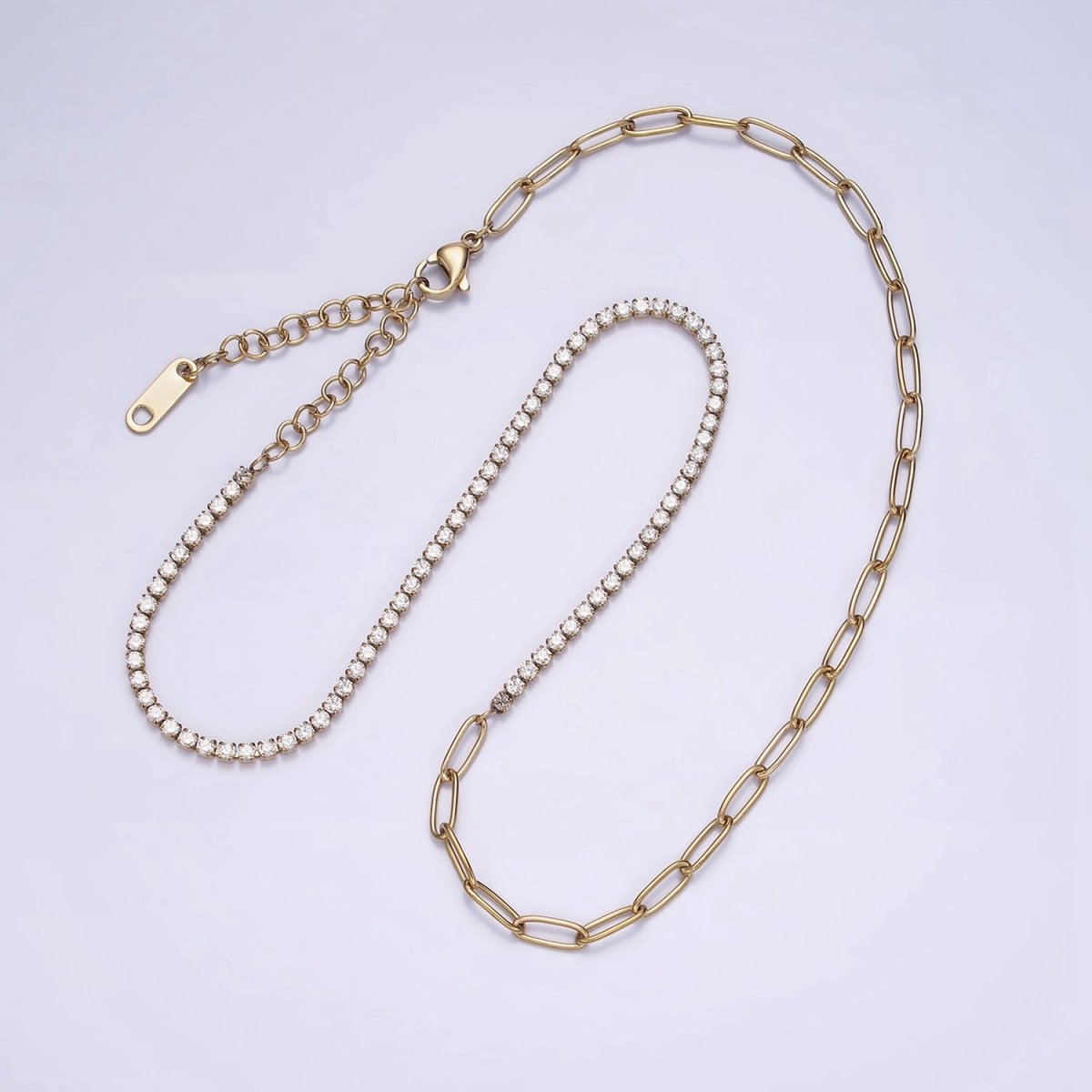 Stainless Steel 3mm Half Paperclip Clear Tennis Chain 15.5 Inch Choker Chain Necklace | WA-2046 Clearance Pricing - DLUXCA