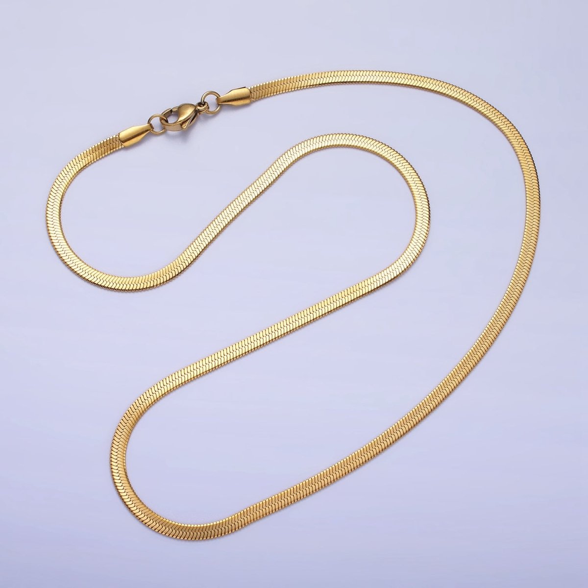Stainless Steel 3mm Snake Herringbone 19.5 Inch, 17.7 Inch Chain Necklace with Lobster Clasps in Gold & Silver | WA-1617 - WA-1621 Clearance Pricing