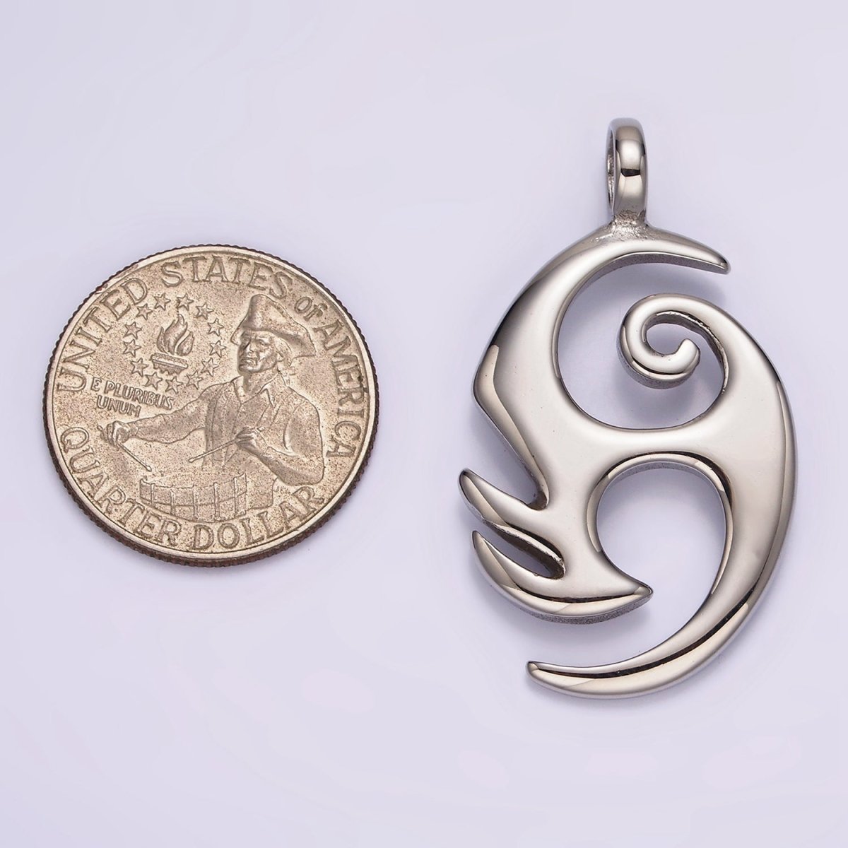 Stainless Steel 40mm Curved Edge Geometric Open Oval Pendant | P1366 - DLUXCA