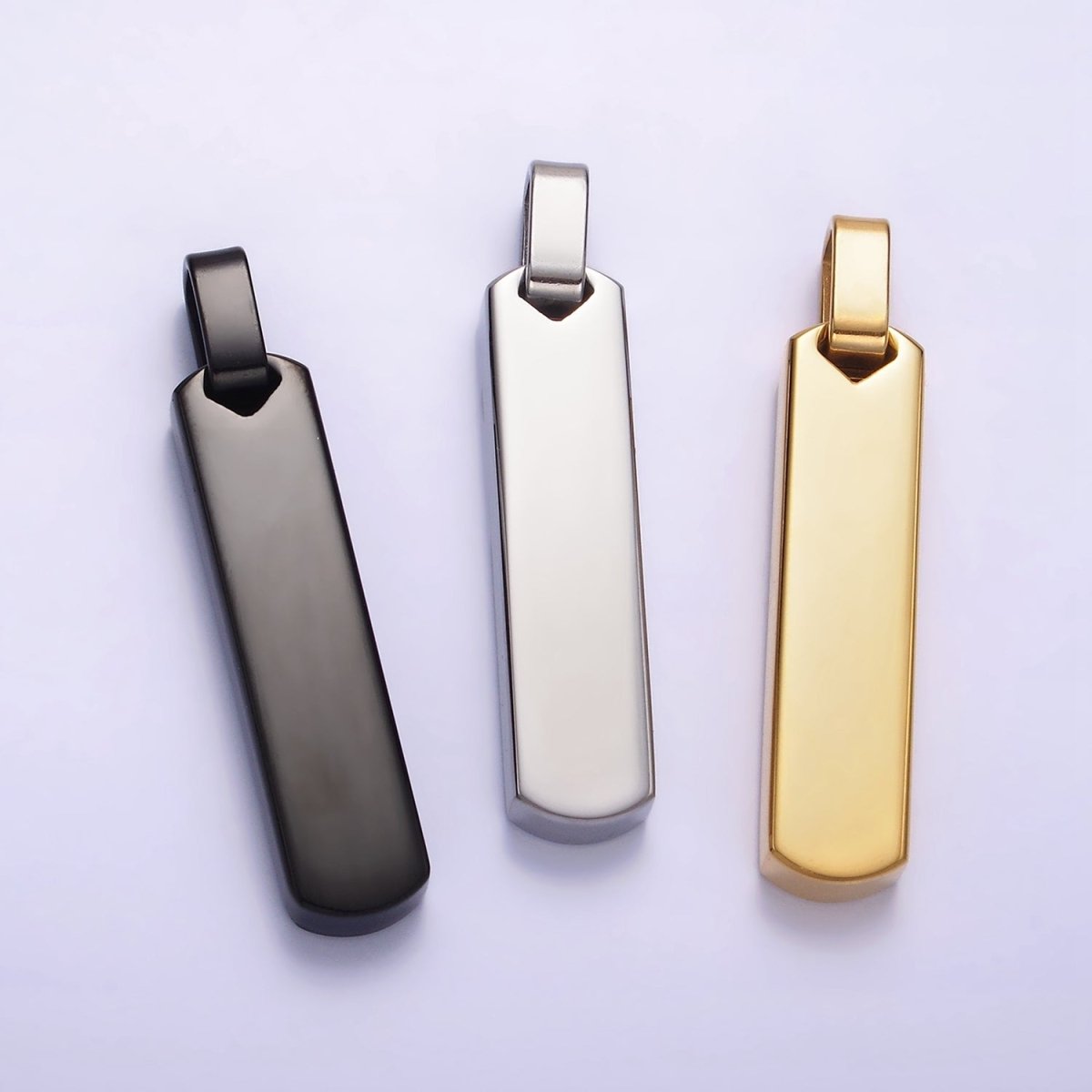 Stainless Steel 40mm Engravable Rectangular Bar Pendant in Black, Gold, Silver | P-725