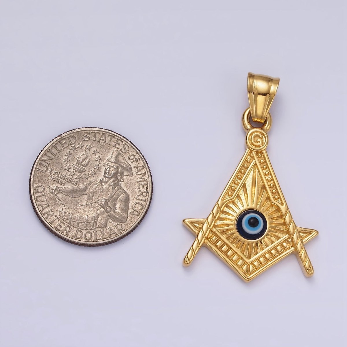 Stainless Steel 40mm Evil Eye Artisan Lined Point Arrow Pendant | P1065 - DLUXCA