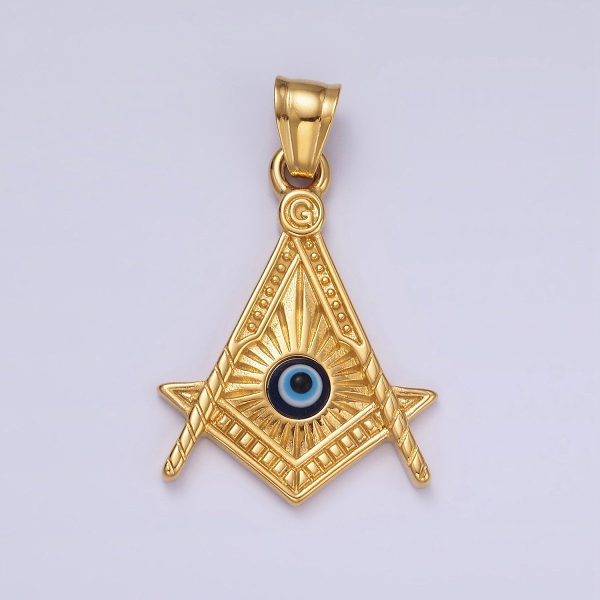 Stainless Steel 40mm Evil Eye Artisan Lined Point Arrow Pendant | P1065 - DLUXCA