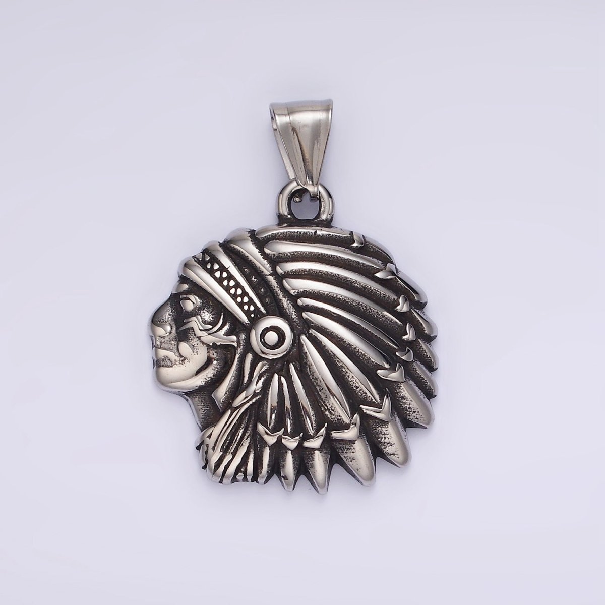 Stainless Steel 40mm Indigenous Native American Oxidized Pendant | P1183 - DLUXCA