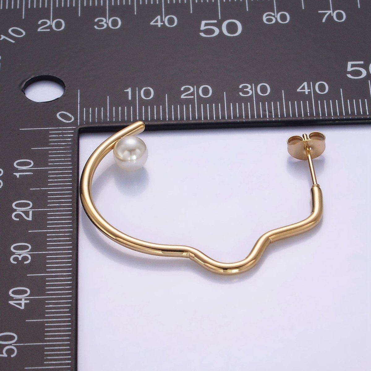 Stainless Steel 40mm Pearl Geometric Curved C-Shaped Hoop Earrings | AB1150 - DLUXCA