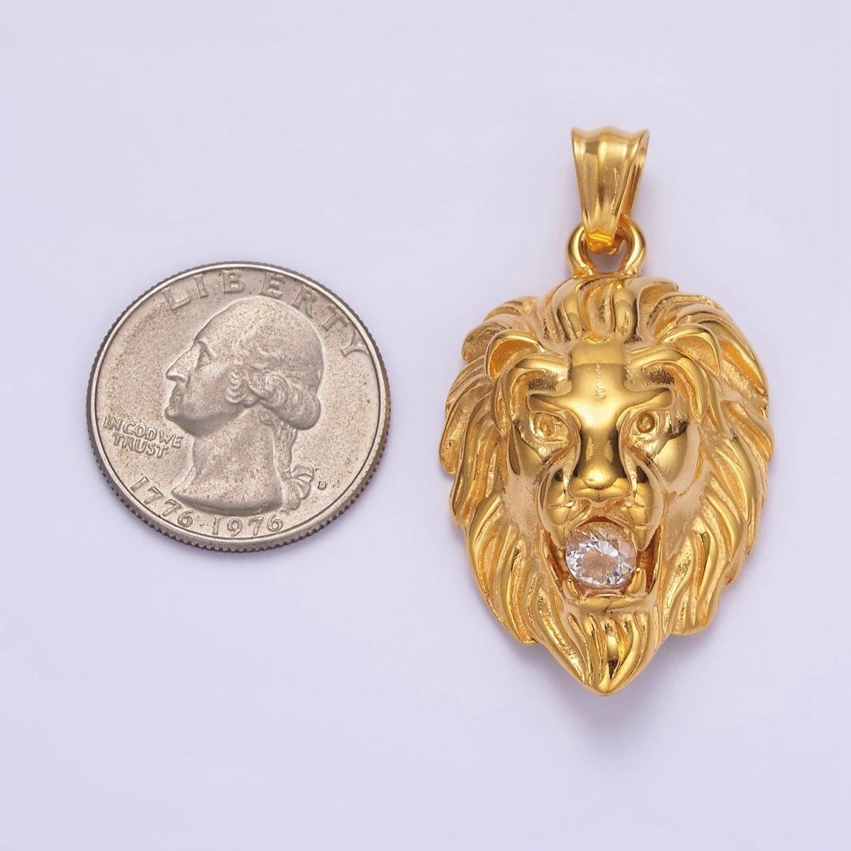 Stainless Steel 40mm Roaring Lion Animal Statement Pendant in Gold & Silver | P-783