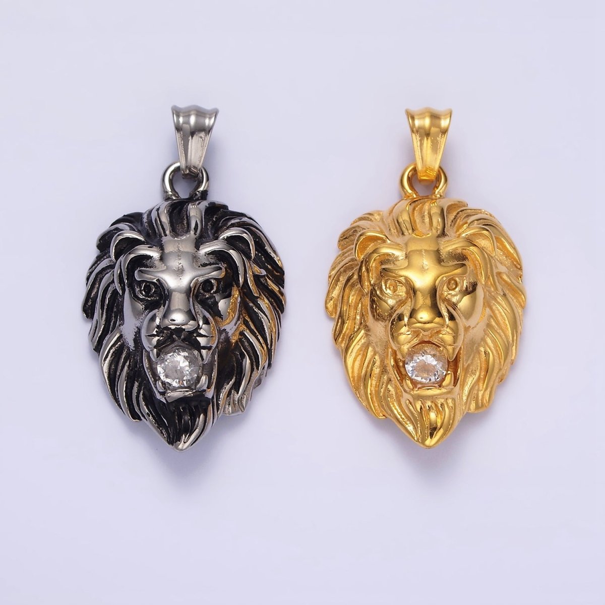 Stainless Steel 40mm Roaring Lion Animal Statement Pendant in Gold & Silver | P-783