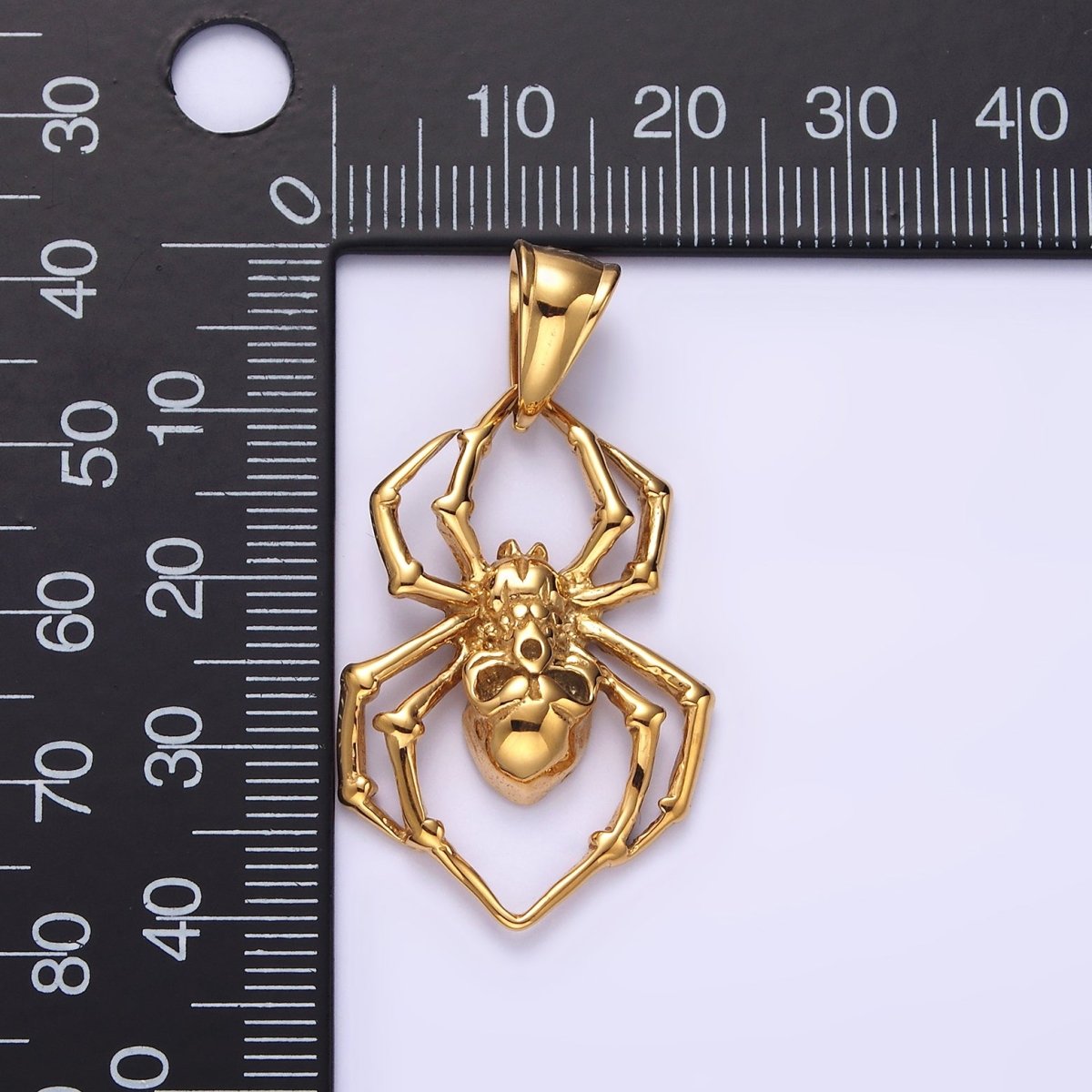 Stainless Steel 41mm Skull Skeleton Spider Insect Pendant in Gold & Silver | P-739