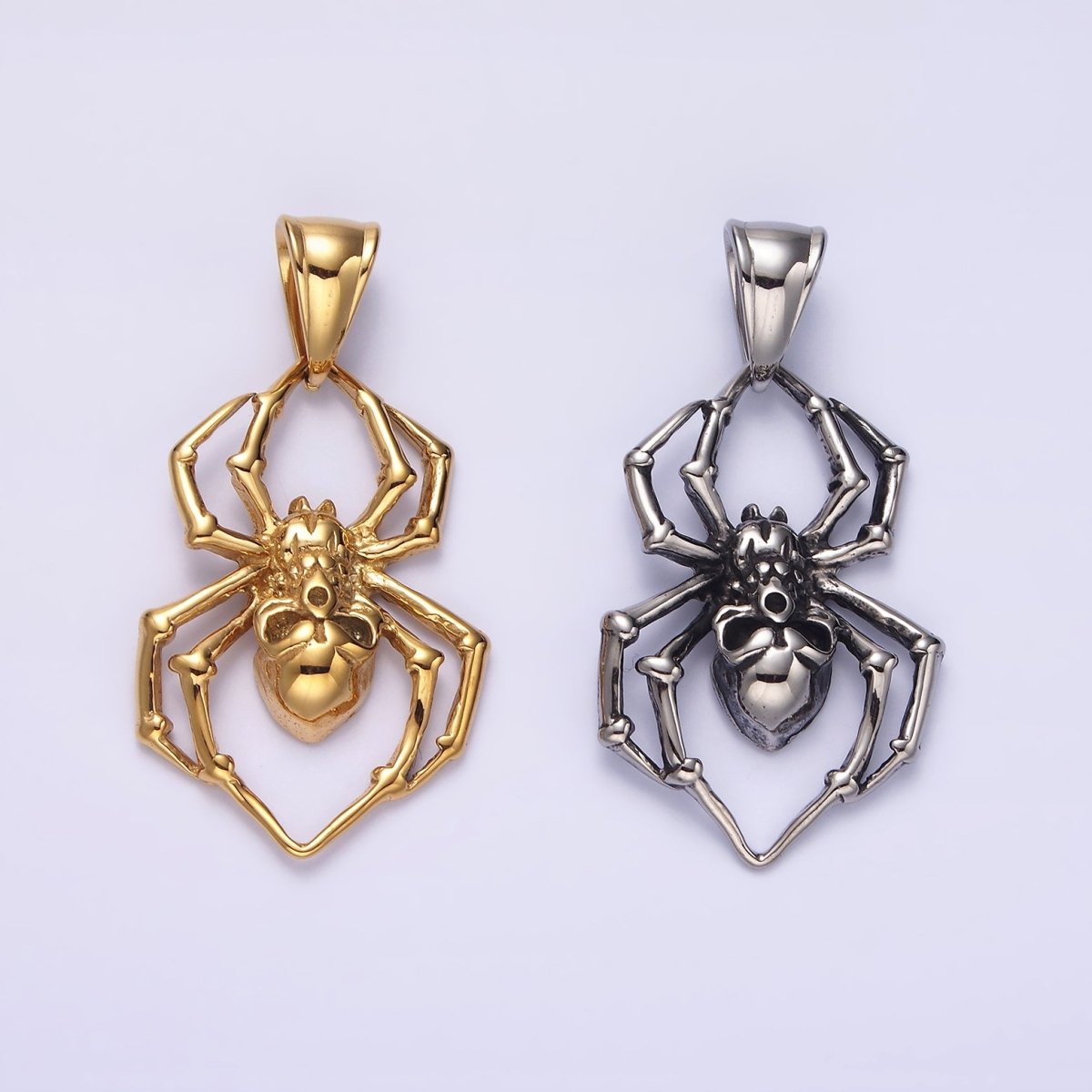 Stainless Steel 41mm Skull Skeleton Spider Insect Pendant in Gold & Silver | P-739