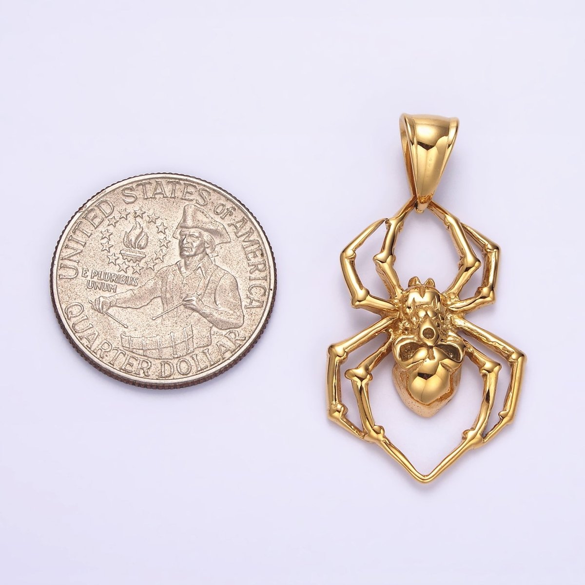Stainless Steel 41mm Skull Skeleton Spider Insect Pendant in Gold & Silver | P-739