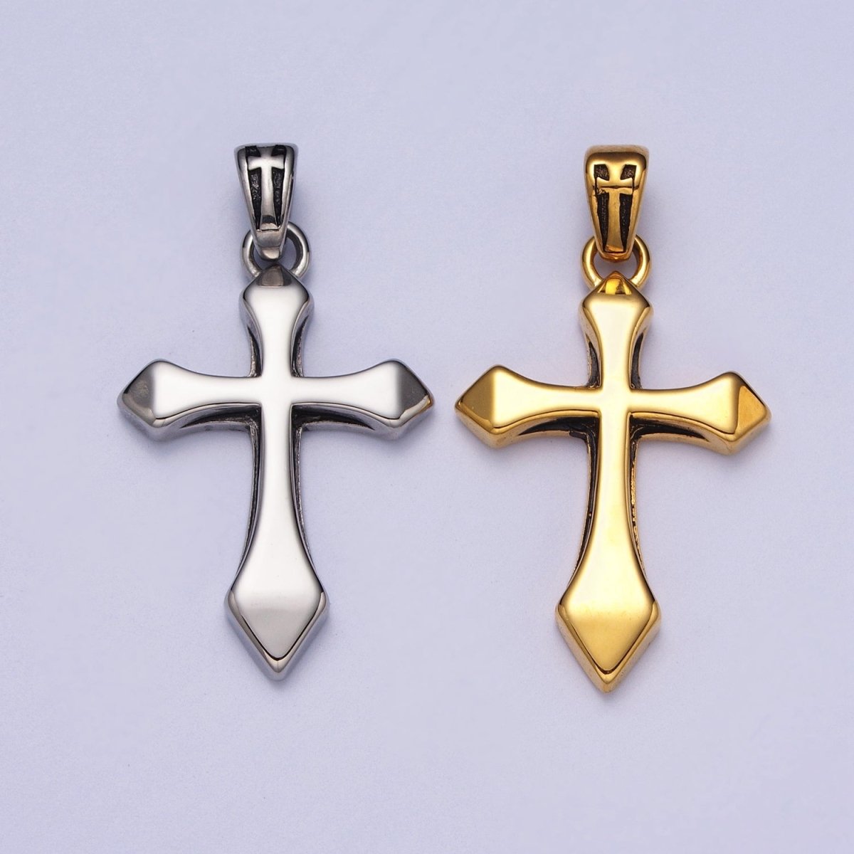 Stainless Steel 42.7mm Passion Cross Bail Religious Pendant in Gold & Silver J-393 J-406