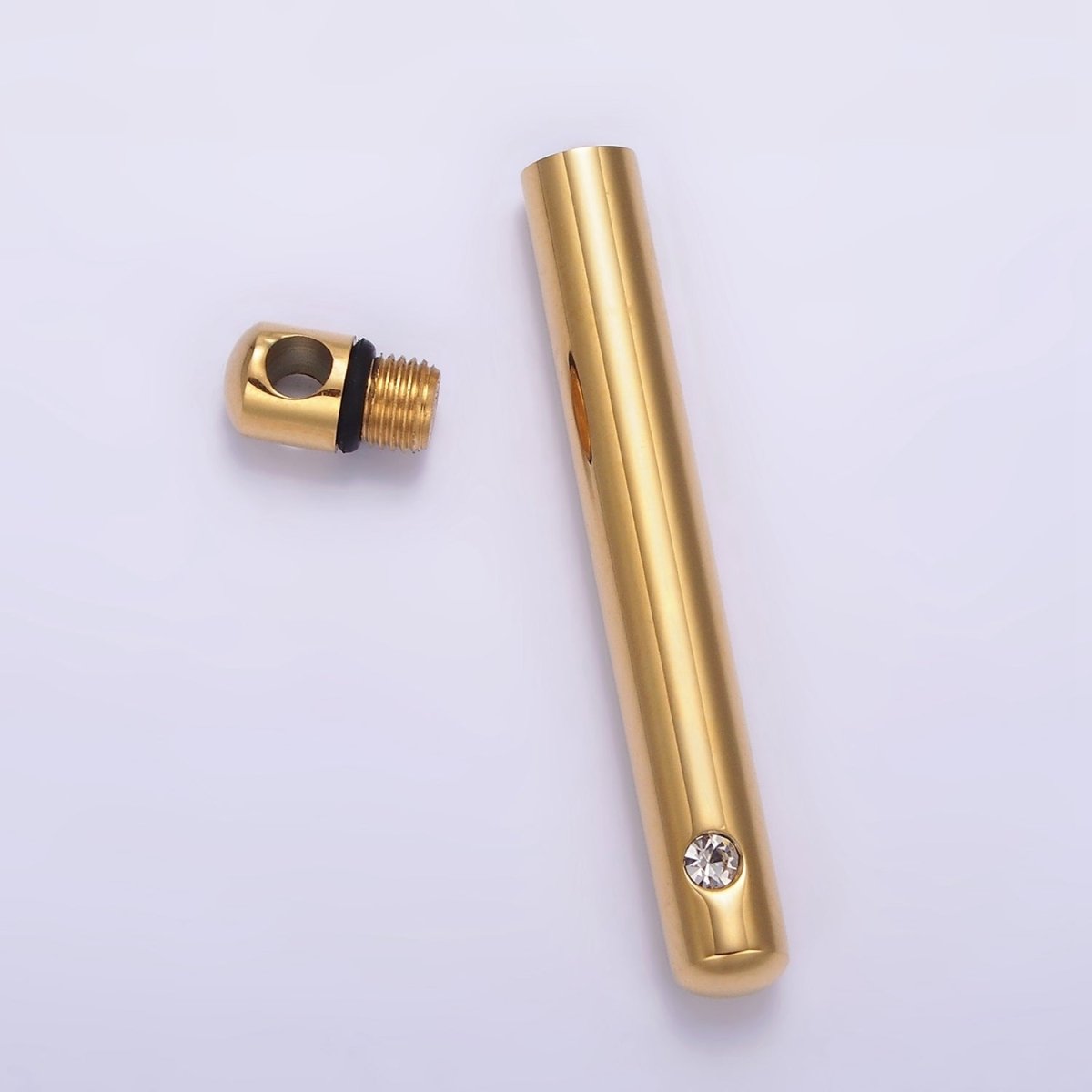 Stainless Steel 43.5mm Clear CZ Cylinder Tube Container Pendant in Silver, Gold, Black | P-720 ~ P-722