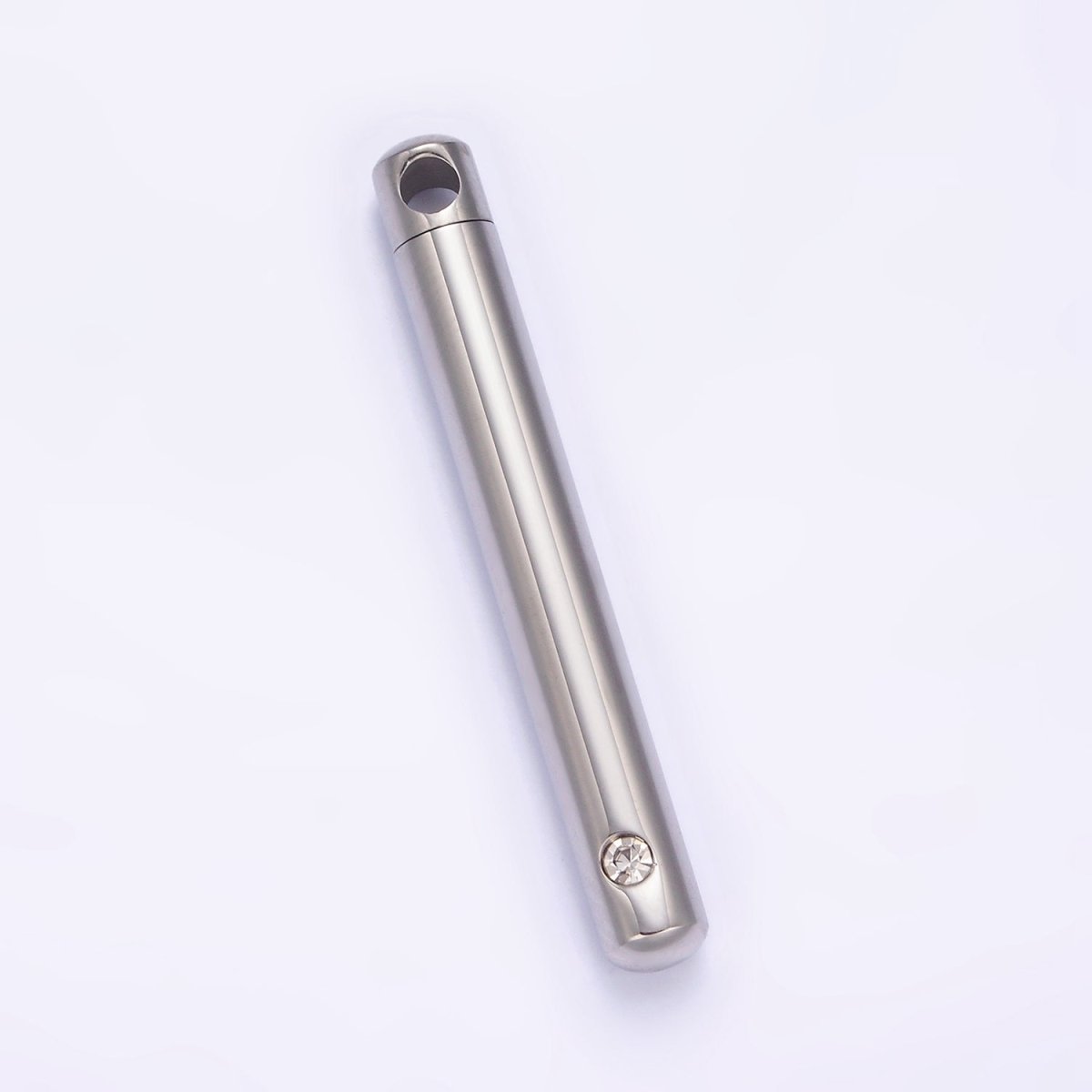 Stainless Steel 43.5mm Clear CZ Cylinder Tube Container Pendant in Silver, Gold, Black | P-720 ~ P-722