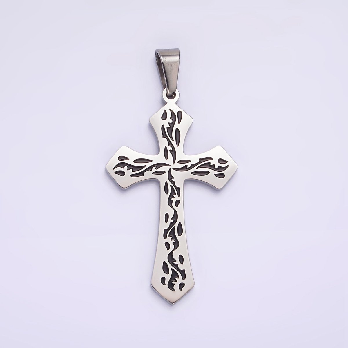 Stainless Steel 44mm Black Artisan Wave Holy Spirit Baptism Fire Passion Cross Pendant in Gold & Silver | P-850