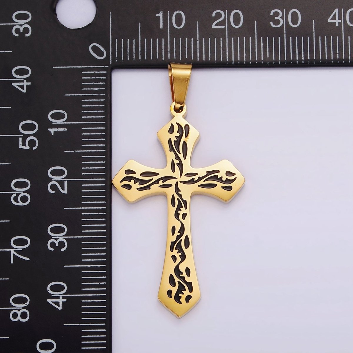 Stainless Steel 44mm Black Artisan Wave Holy Spirit Baptism Fire Passion Cross Pendant in Gold & Silver | P-850