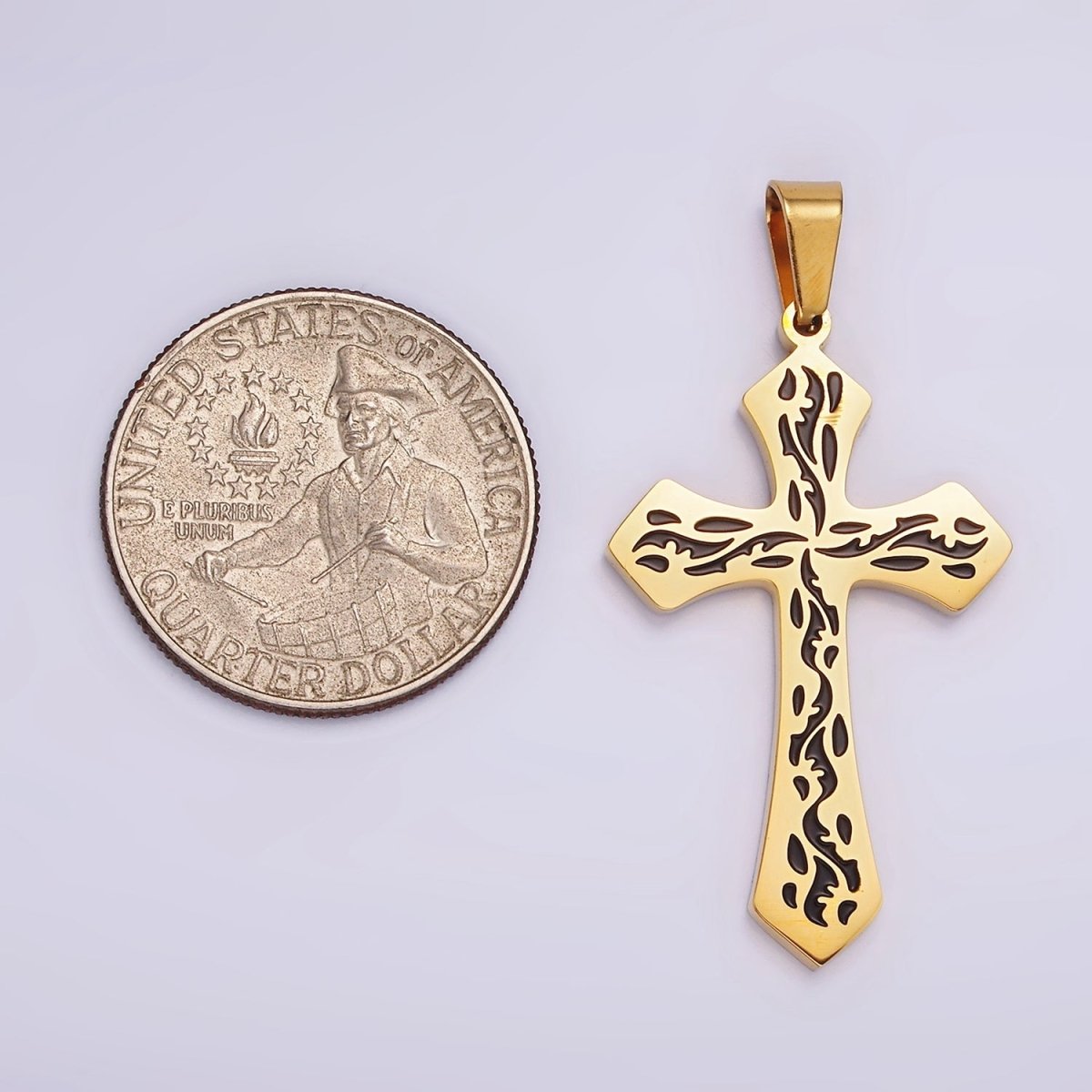 Stainless Steel 44mm Black Artisan Wave Holy Spirit Baptism Fire Passion Cross Pendant in Gold & Silver | P-850
