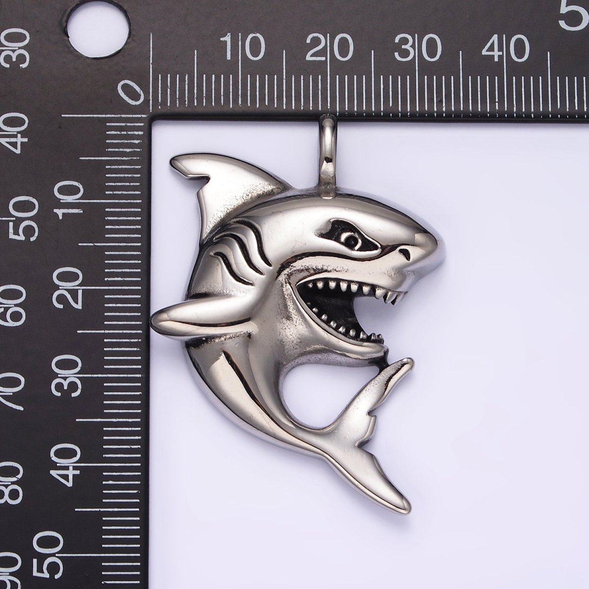 Stainless Steel 45mm Curved Shark Fish Ocean Animal Pendant | P859 - DLUXCA