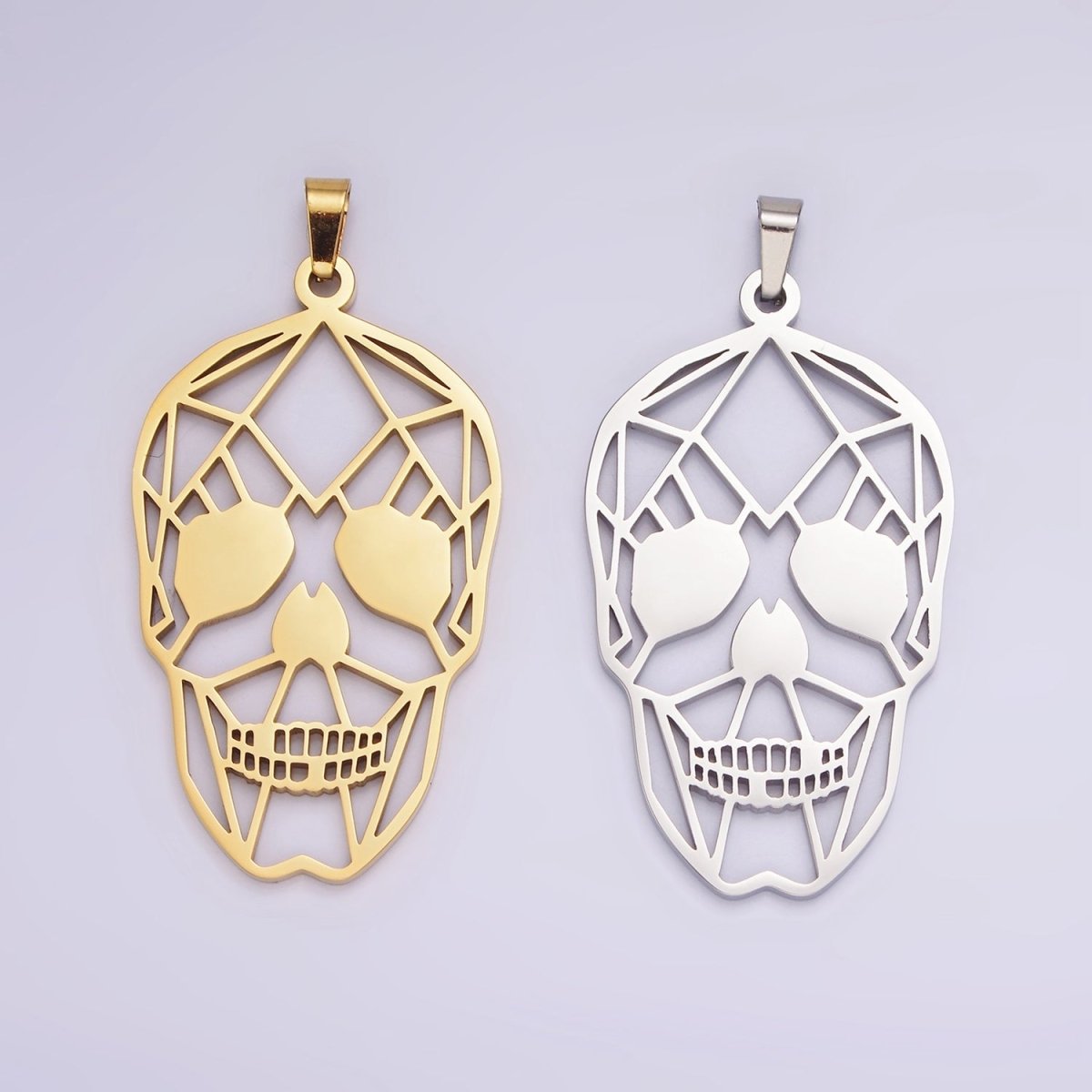 Stainless Steel 45mm Open Geometric Skeleton Skull Pendant in Gold & Silver | P-848