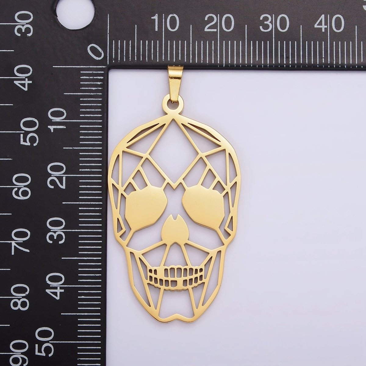 Stainless Steel 45mm Open Geometric Skeleton Skull Pendant in Gold & Silver | P-848
