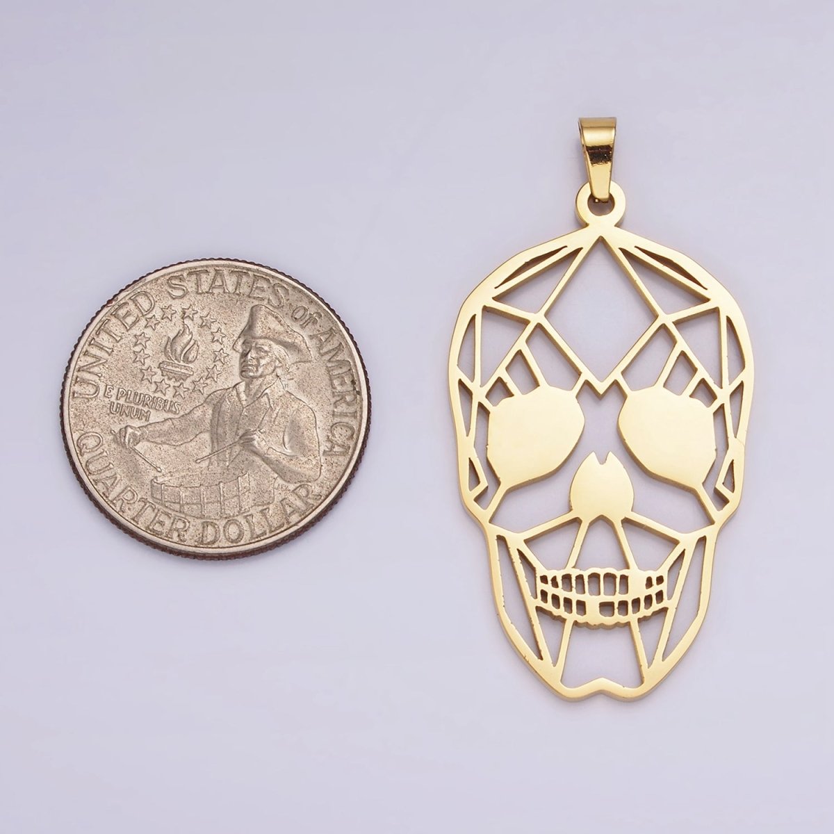 Stainless Steel 45mm Open Geometric Skeleton Skull Pendant in Gold & Silver | P-848
