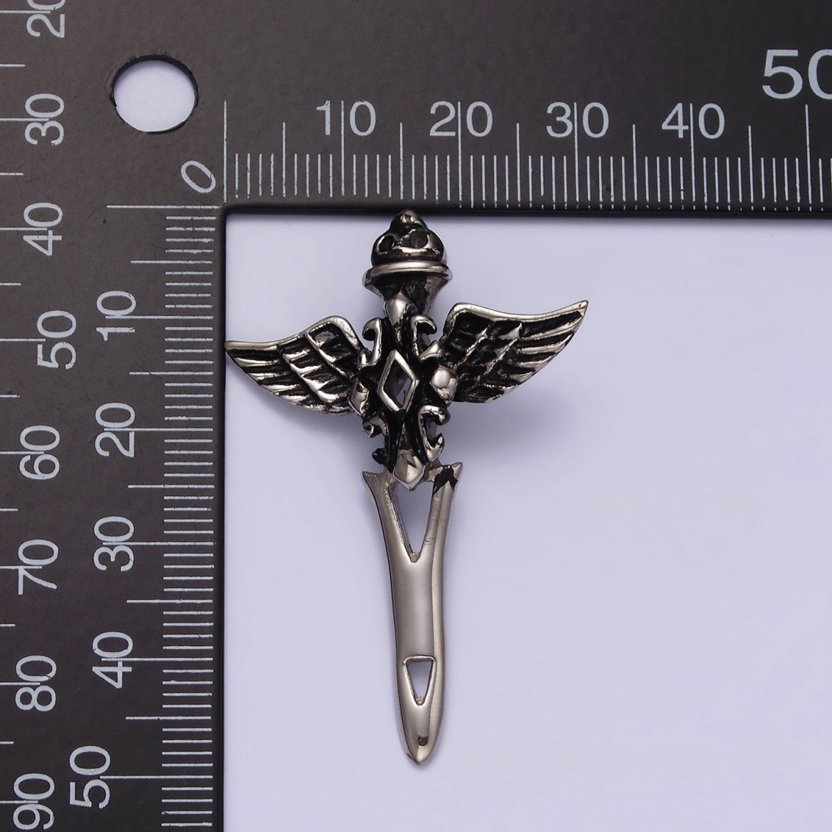 Stainless Steel 47mm Artisan Sword Knife Wings Open Pendant | P-814 - DLUXCA