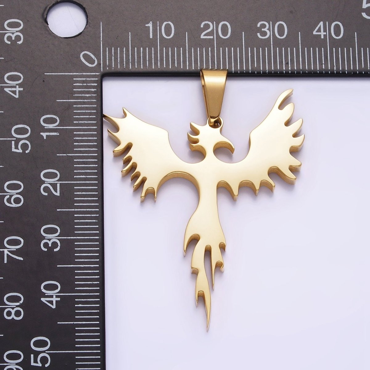 Stainless Steel 47mm Phoenix Bird Fire Pedant in Gold, Black, Silver | P-713