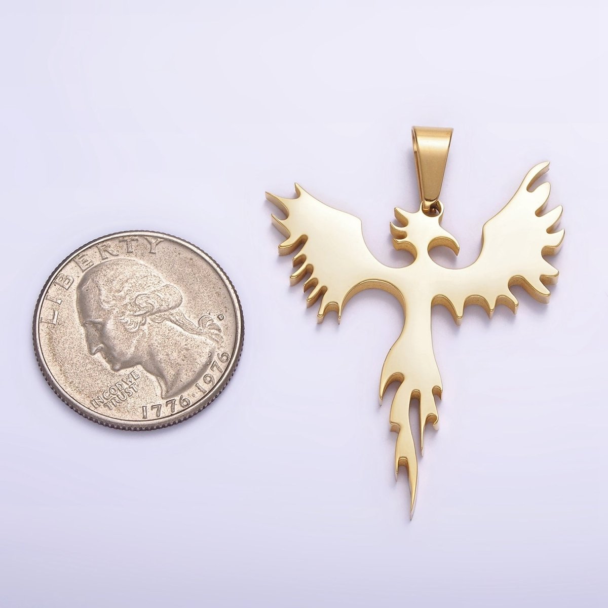 Stainless Steel 47mm Phoenix Bird Fire Pedant in Gold, Black, Silver | P-713