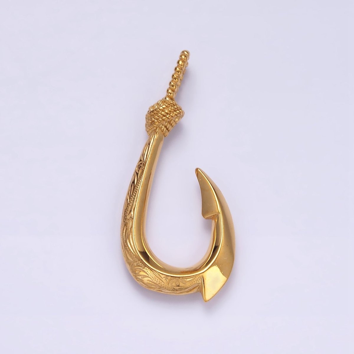 Stainless Steel 47mm Rope-Tied Double Sided Engraved Nautical Hook Pendant in Gold & Silver | P-792