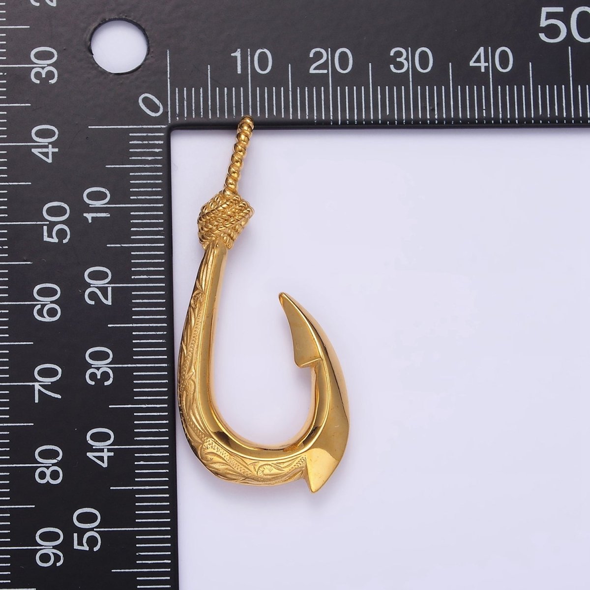 Stainless Steel 47mm Rope-Tied Double Sided Engraved Nautical Hook Pendant in Gold & Silver | P-792