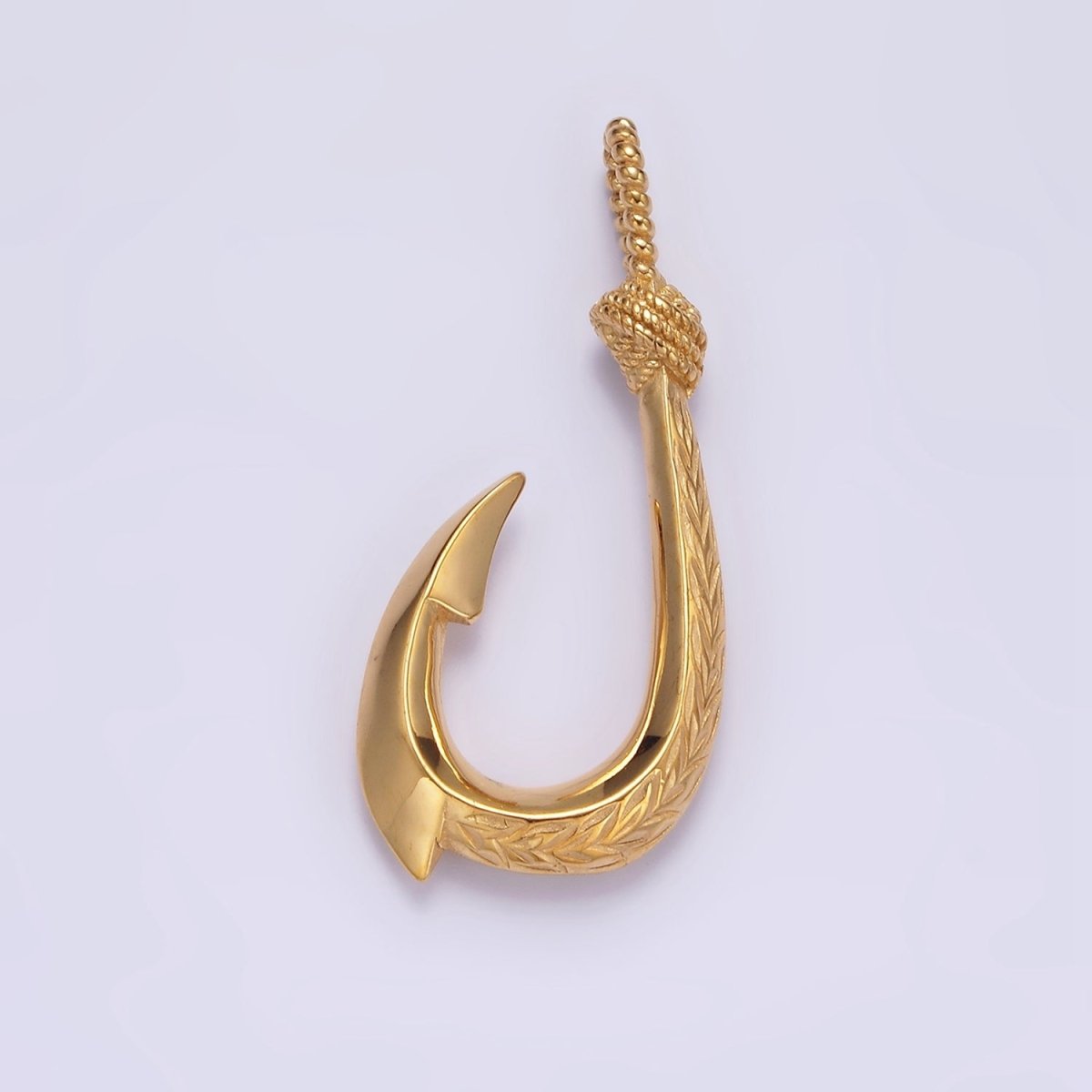 Stainless Steel 47mm Rope-Tied Double Sided Engraved Nautical Hook Pendant in Gold & Silver | P-792