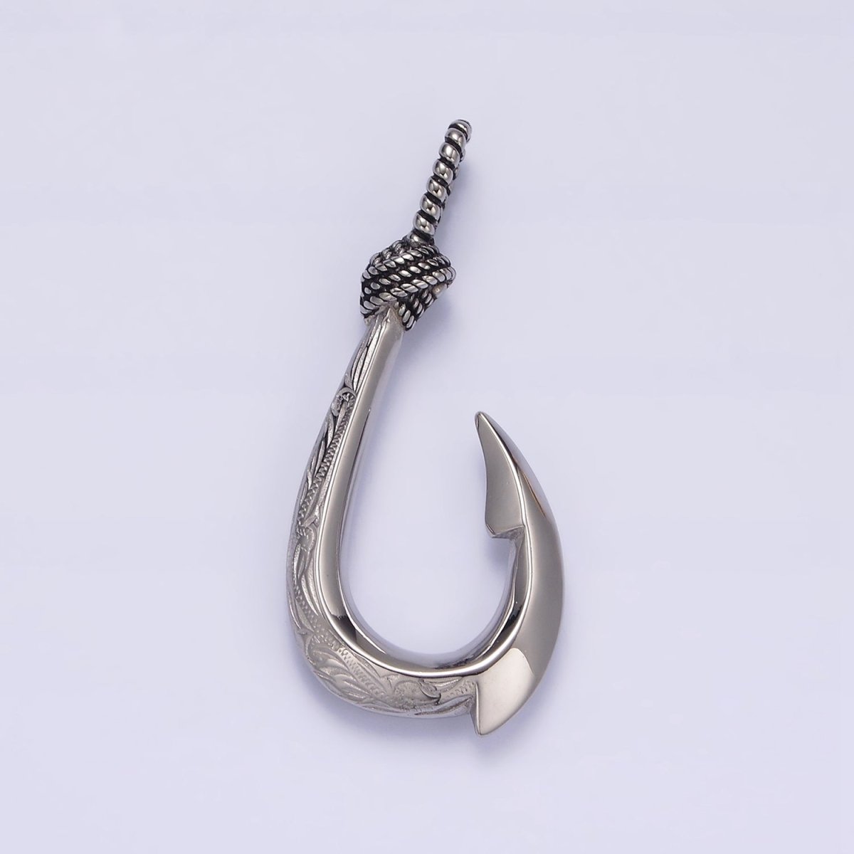 Stainless Steel 47mm Rope-Tied Double Sided Engraved Nautical Hook Pendant in Gold & Silver | P-792