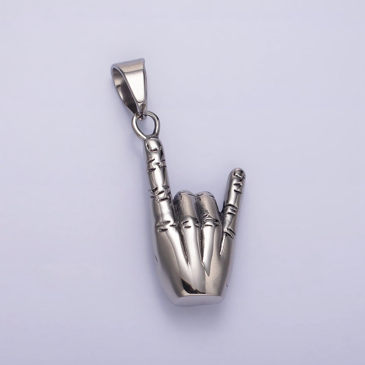 Stainless Steel 48mm Shaka "Love" ASL Rock On Hand Gesture Pendant | P-759