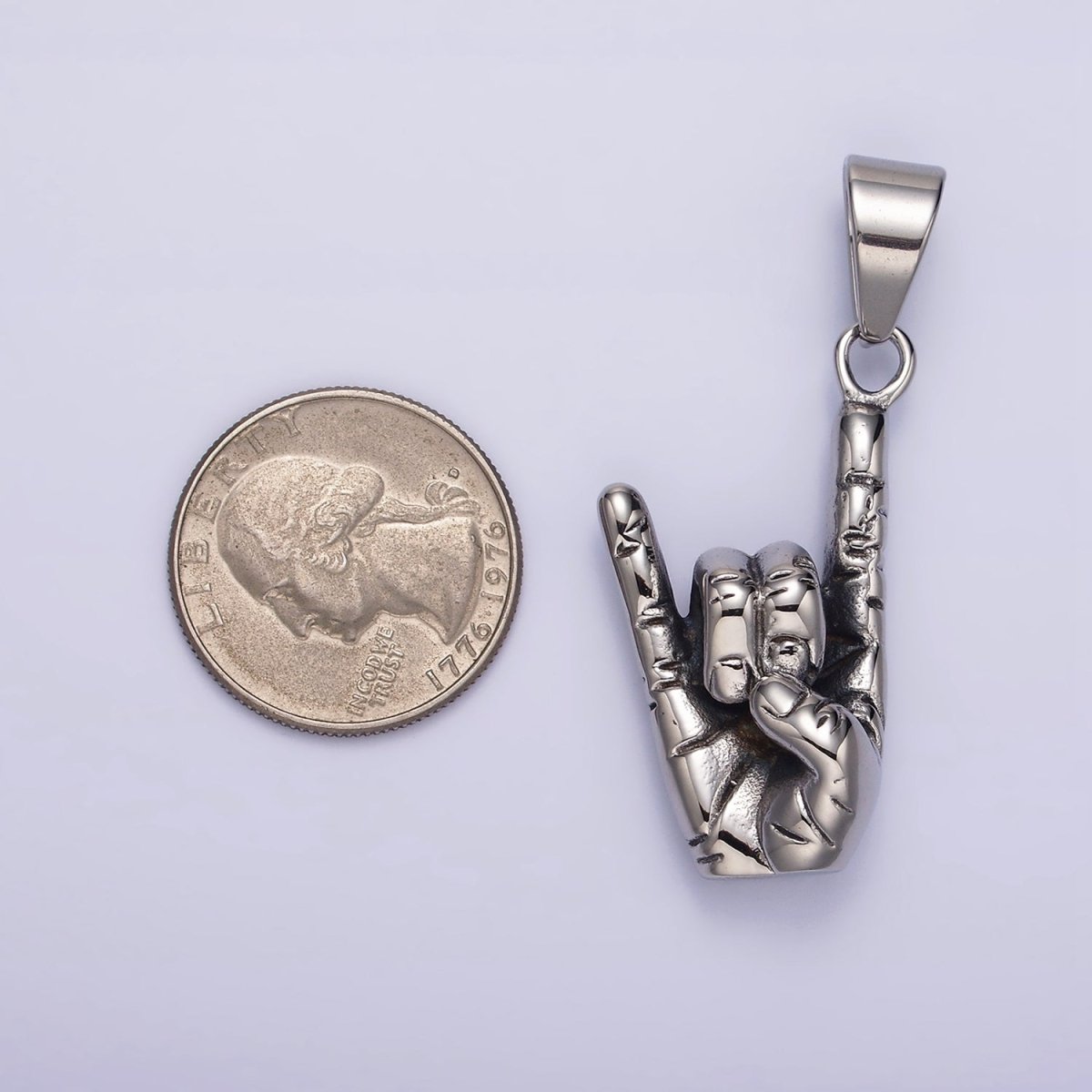 Stainless Steel 48mm Shaka "Love" ASL Rock On Hand Gesture Pendant | P-759