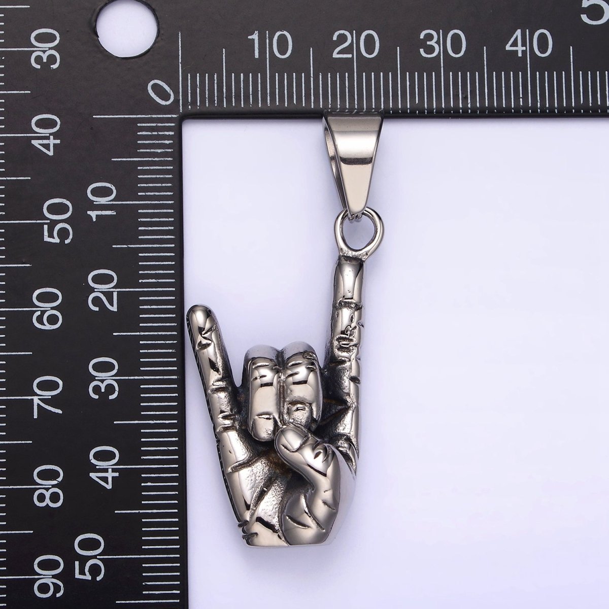 Stainless Steel 48mm Shaka "Love" ASL Rock On Hand Gesture Pendant | P-759