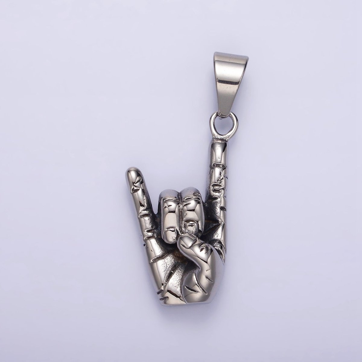 Stainless Steel 48mm Shaka "Love" ASL Rock On Hand Gesture Pendant | P-759