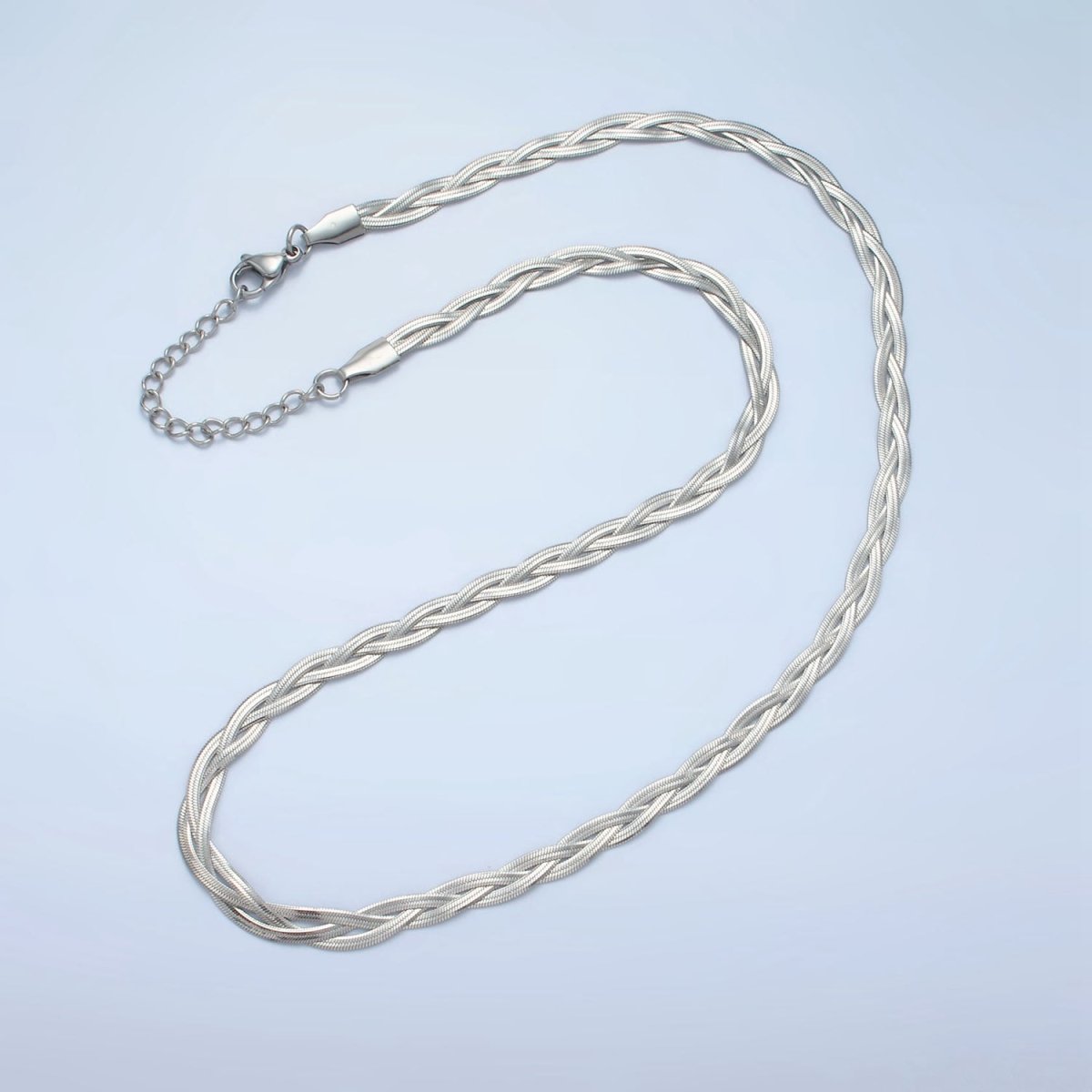 Stainless Steel 4mm Braided Intertwine Herringbone Chains 18 Inch Necklace in Mixed Metal & Silver | WA-2616 WA-2617