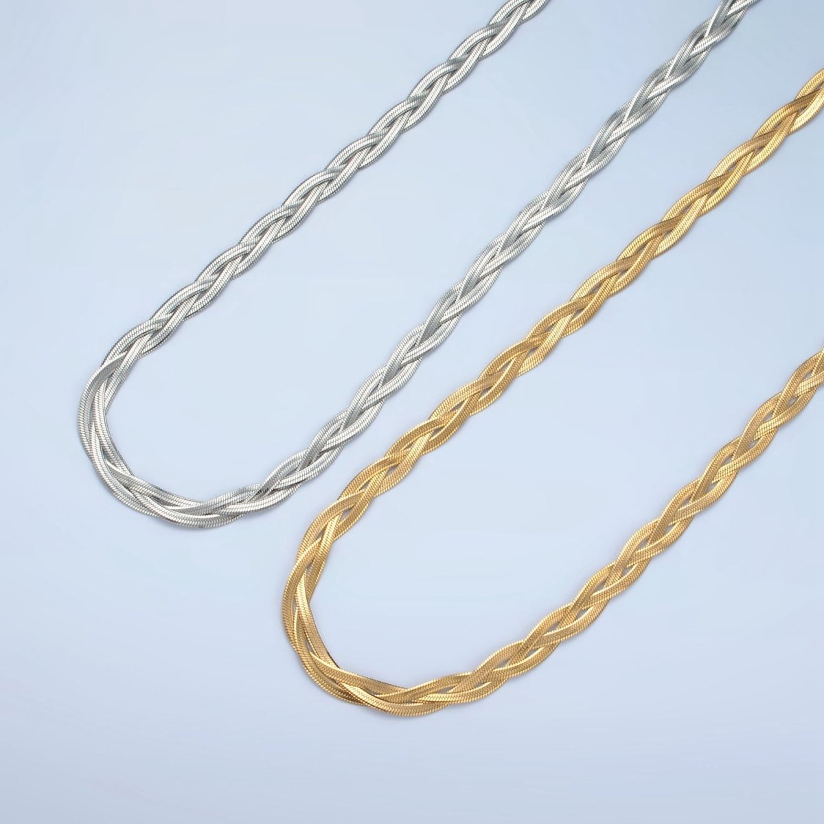 Stainless Steel 4mm Braided Intertwine Herringbone Chains 18 Inch Necklace in Mixed Metal & Silver | WA-2616 WA-2617