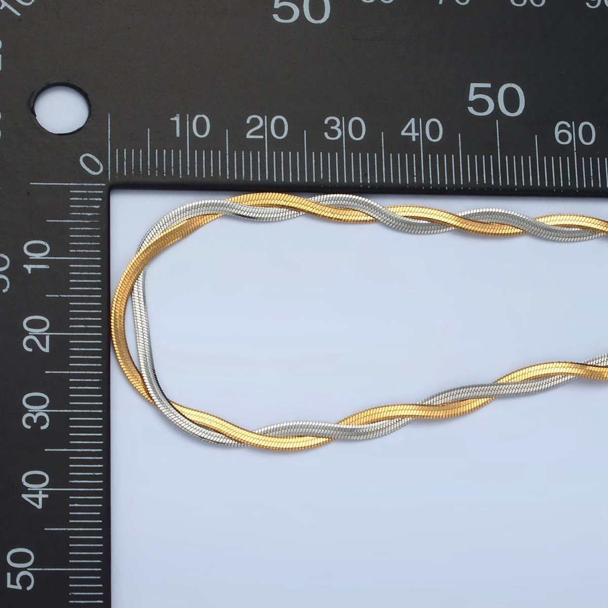 Stainless Steel 3.5mm Braided Intertwine Herringbone Chains 18 Inch Necklace in Mixed Metal & Silver | WA-2614 WA-2615